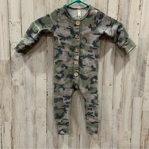 Childhoods Cotton Camo Button Long Sleeve Romper